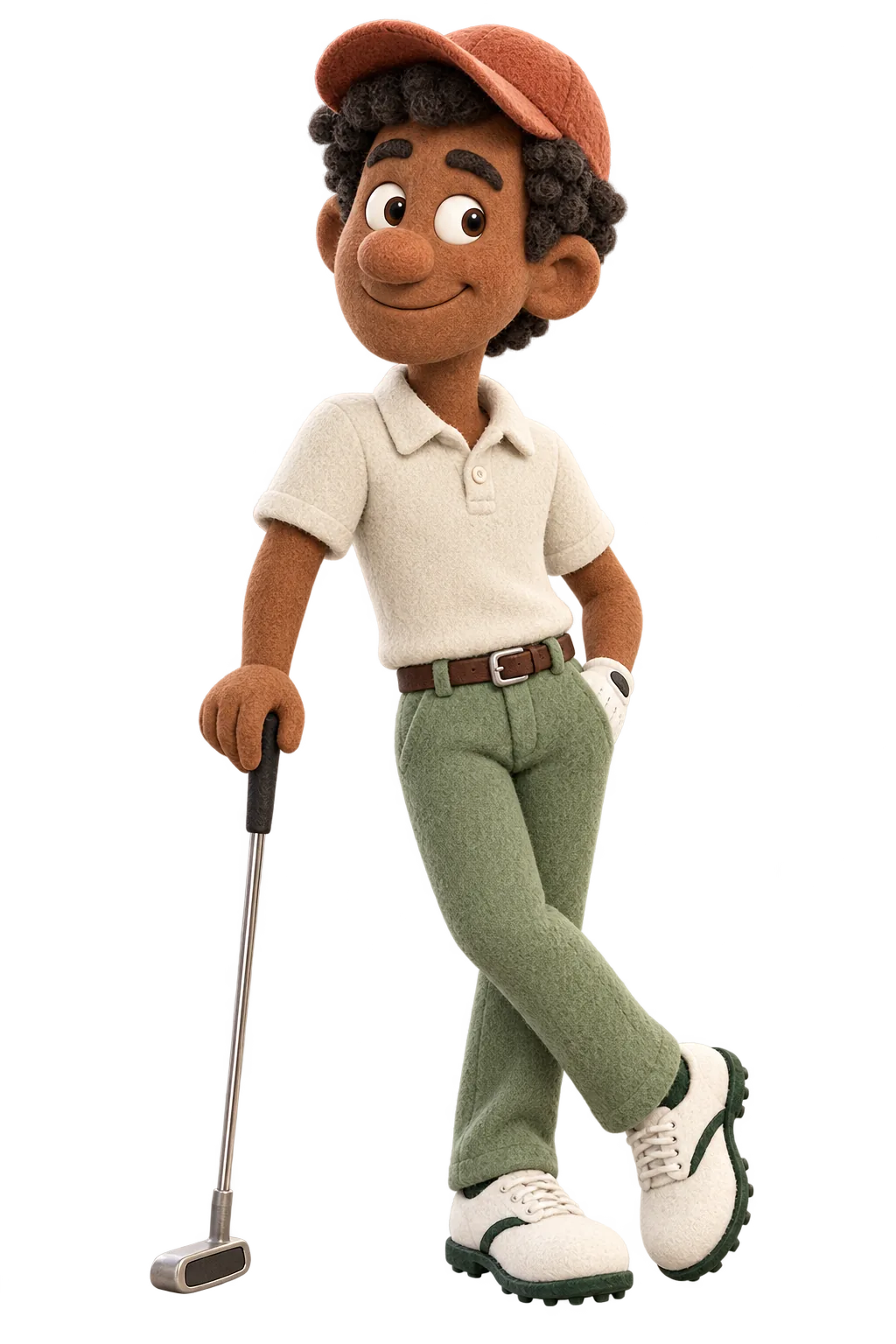 Leo, in a terracotta golf cap