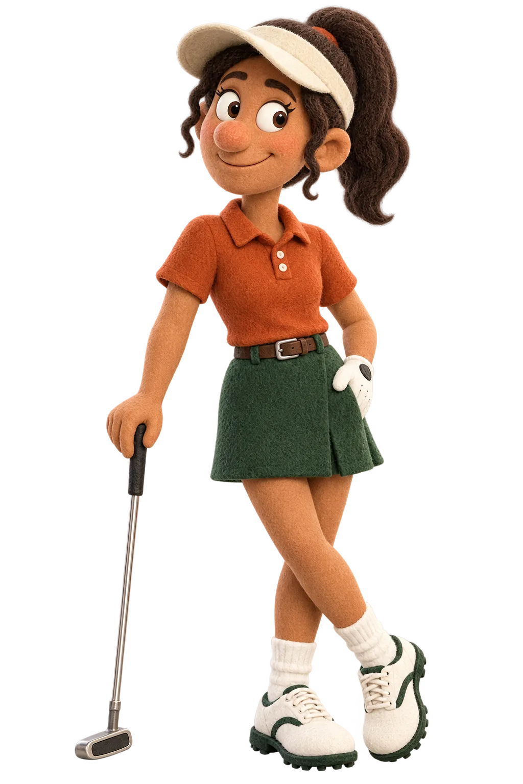Maya, in a cream visor